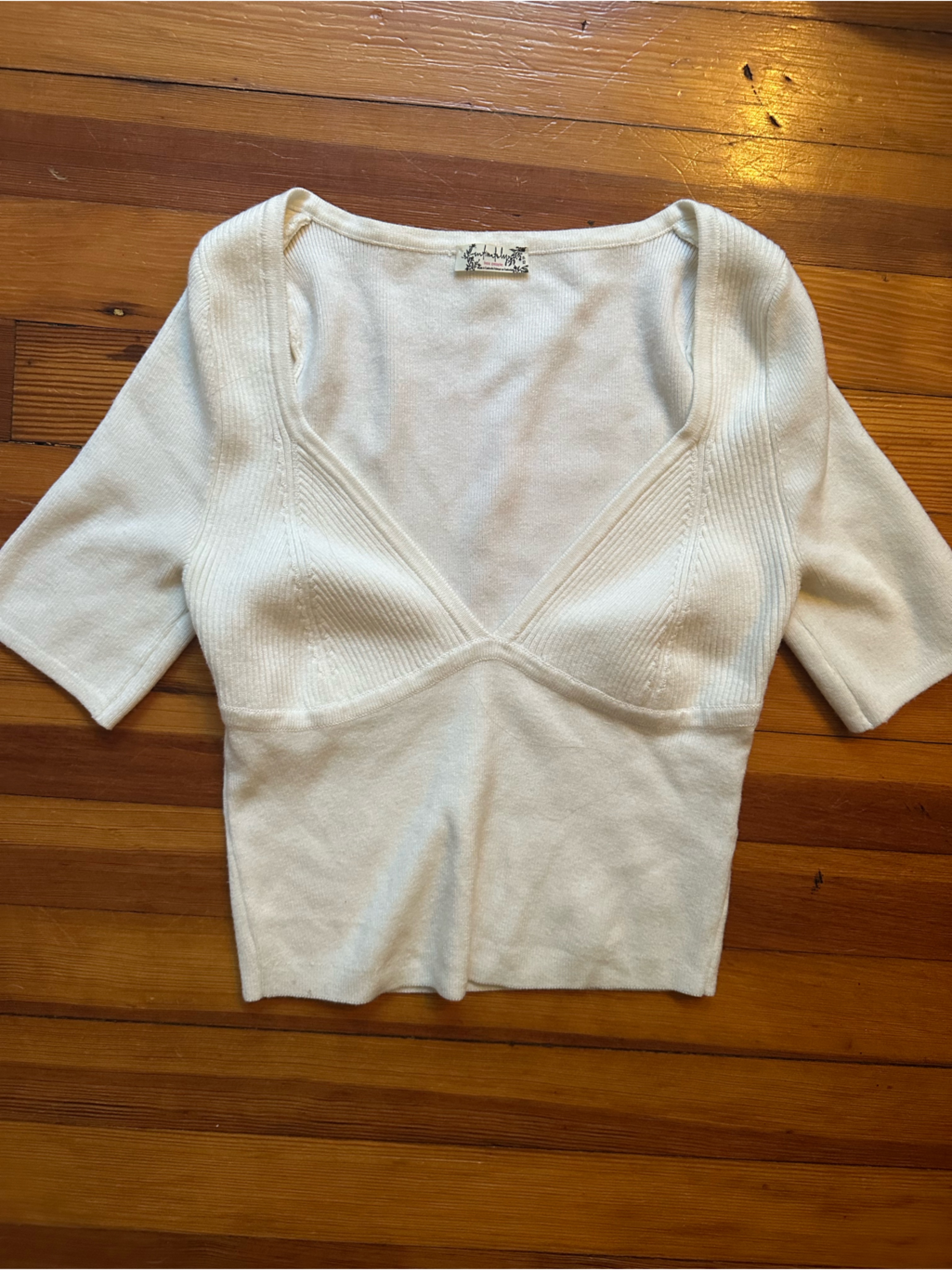 Deep V Neck White Top